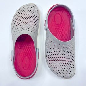 LiteRide Clogs by Crocs - Pink/Grey/White.  Women size 9.  Men size 7
